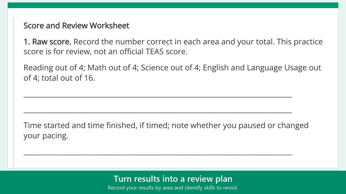 Turn results into a review plan: Record your results by area and identify skills to revisit.